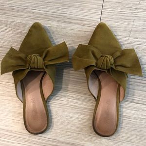 Olive Suede Madewell Bow Mules